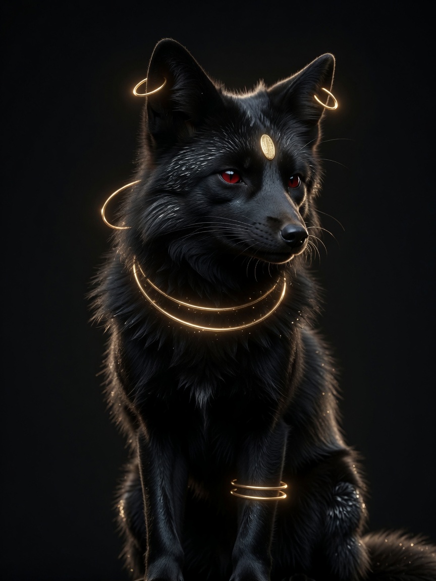 House mark — black fox with gold rings